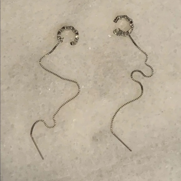 Sterling Silver Crystal Cuff Thread Earrings - Picture 3 of 4